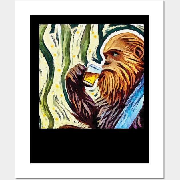 Bigfoot drink beer Van Gogh style Wall Art by JameMalbie